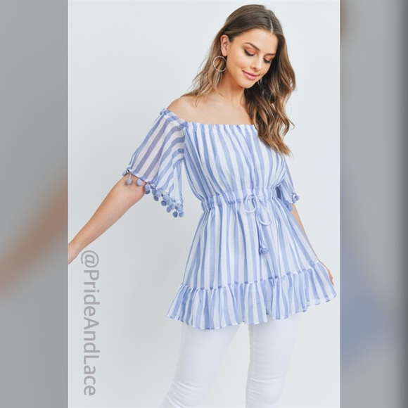 LAST 1️⃣ BLUE STRIPES OFF THE SHOULDER TOP - Picture 5 of 6